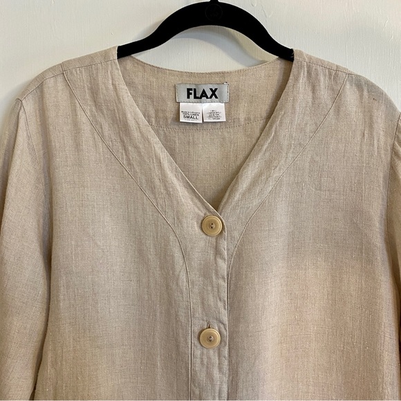 Flax Lightweight Tan Button Up Linen Jacket S - Picture 3 of 5